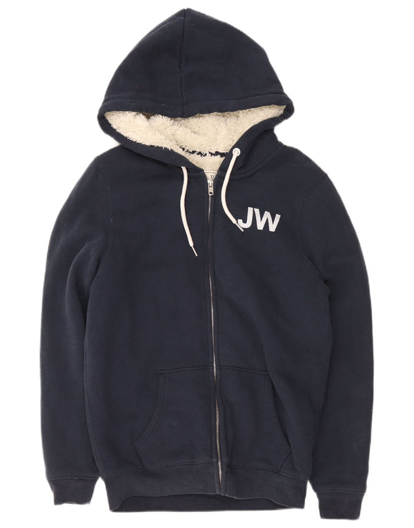 Jack Wills Mens Graphic Sherpa Zip Hoodie Sweater XS Navy Blue Cotton