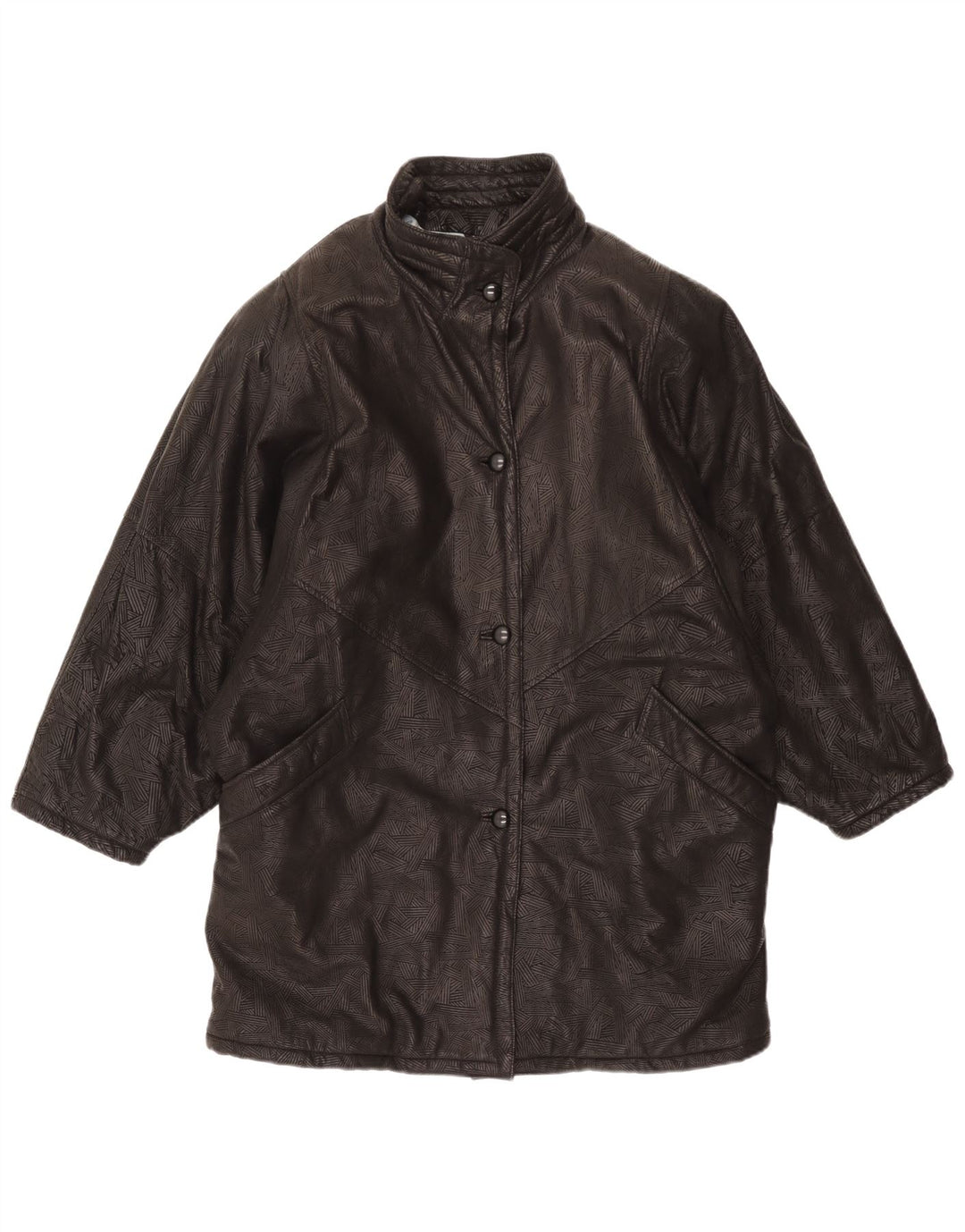 Vintage Womens Oversized Leather Coat UK 20 2XL Black Geometric