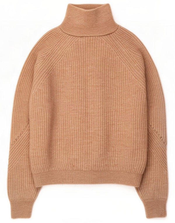 Marks & Spencer Womens Zip Neck Jumper Sweater UK 10 Small Beige Acrylic
