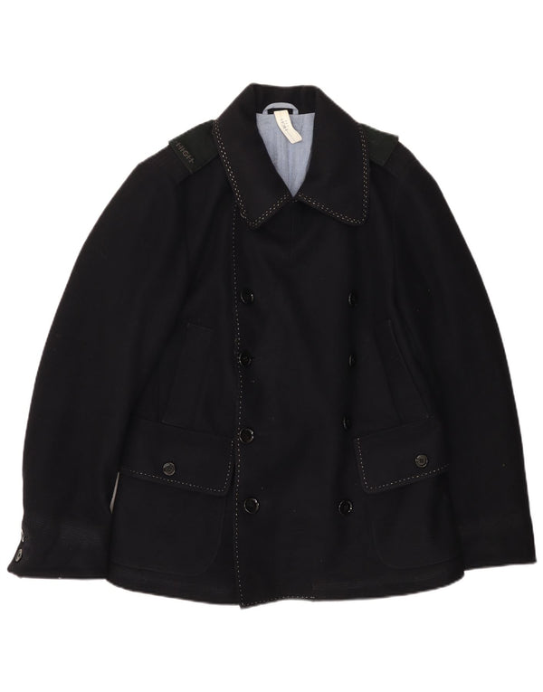 VINTAGE Mens Pea Coat IT 46 Small Navy Blue Wool