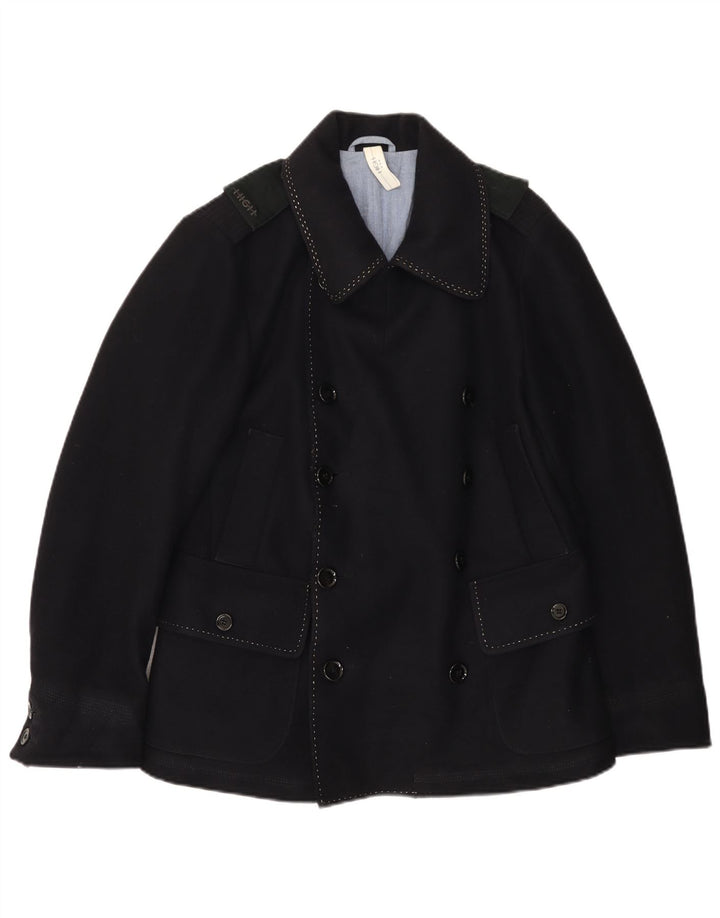 VINTAGE Mens Pea Coat IT 46 Small Navy Blue Wool