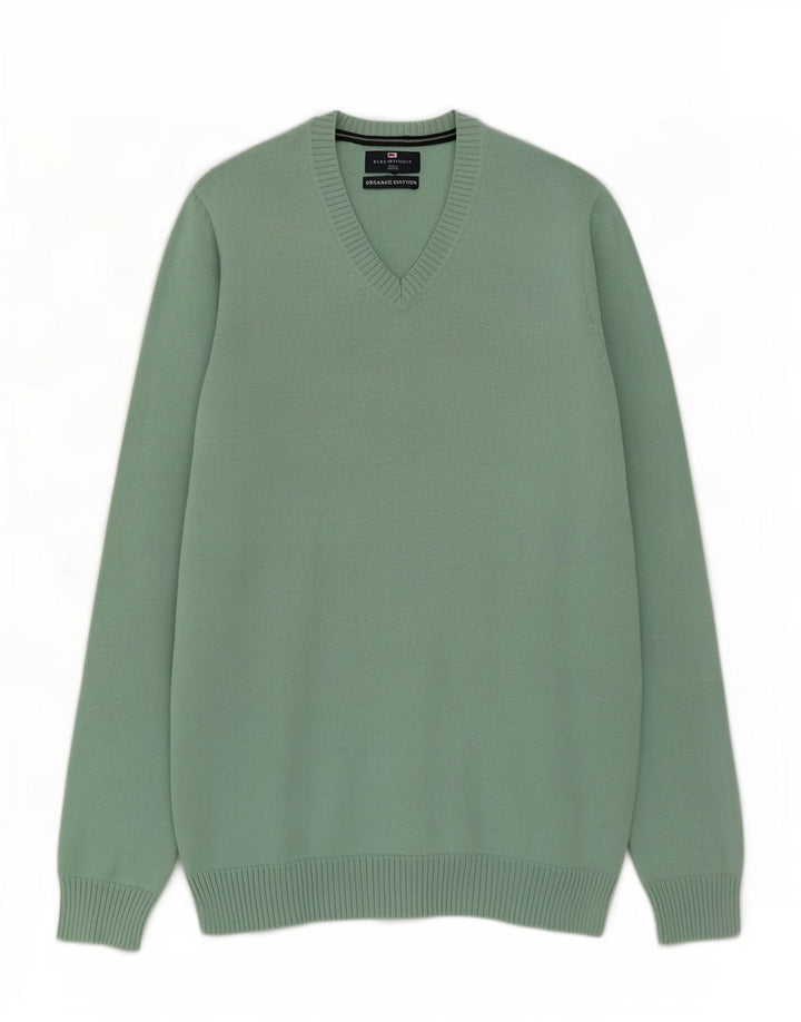 Marks & Spencer Mens Blue Harbour V-Neck Jumper Sweater Medium Green Cotton