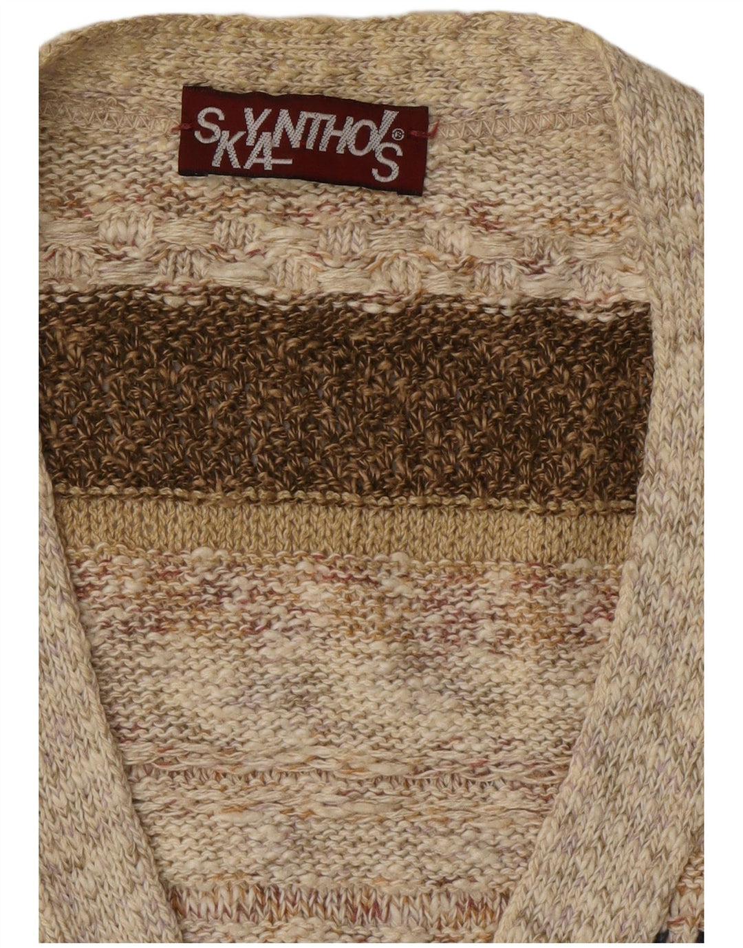 VINTAGE Mens Cardigan Sweater Large Beige Striped