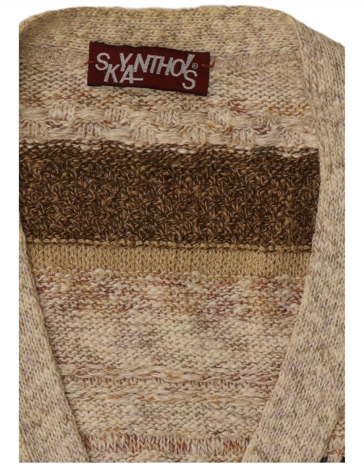 VINTAGE Mens Cardigan Sweater Large Beige Striped