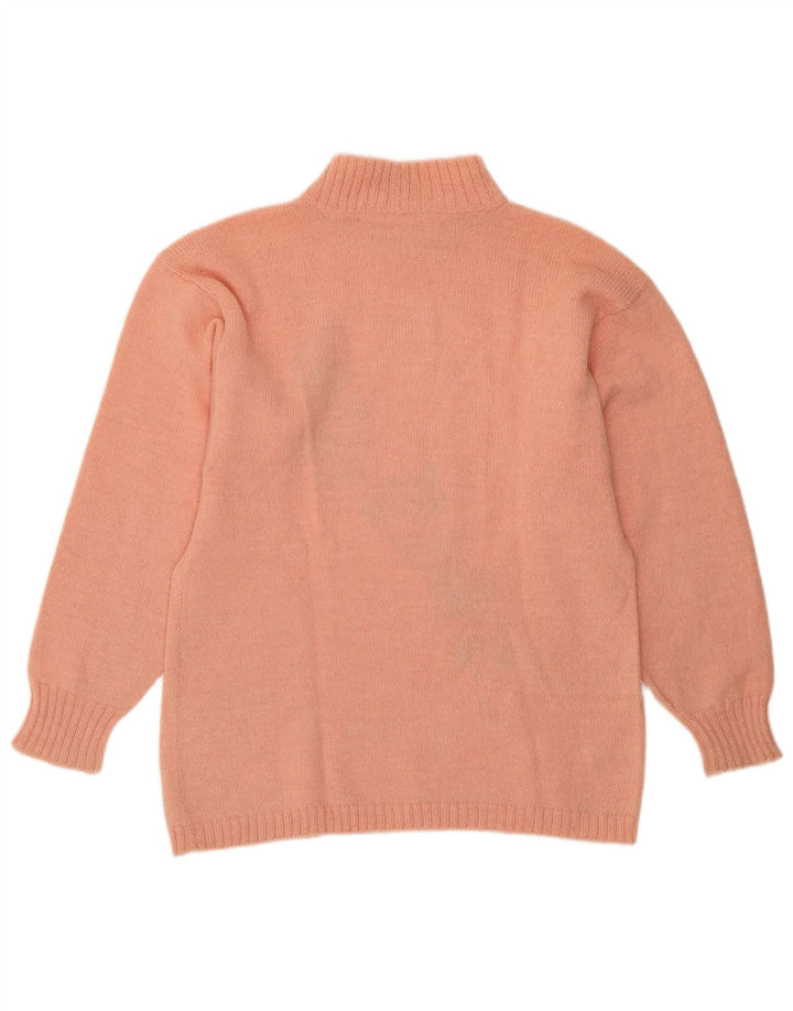 Vintage Womens Turtle Neck Jumper Sweater UK 14 Medium Pink Floral