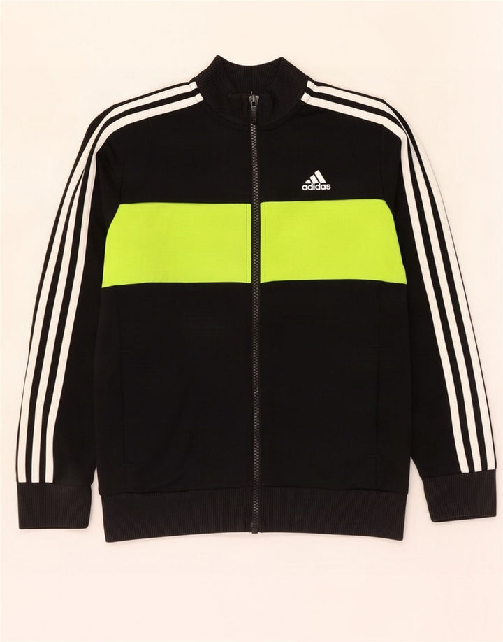 Adidas Boys Tracksuit Top Jacket 10-11 Years Black Colourblock