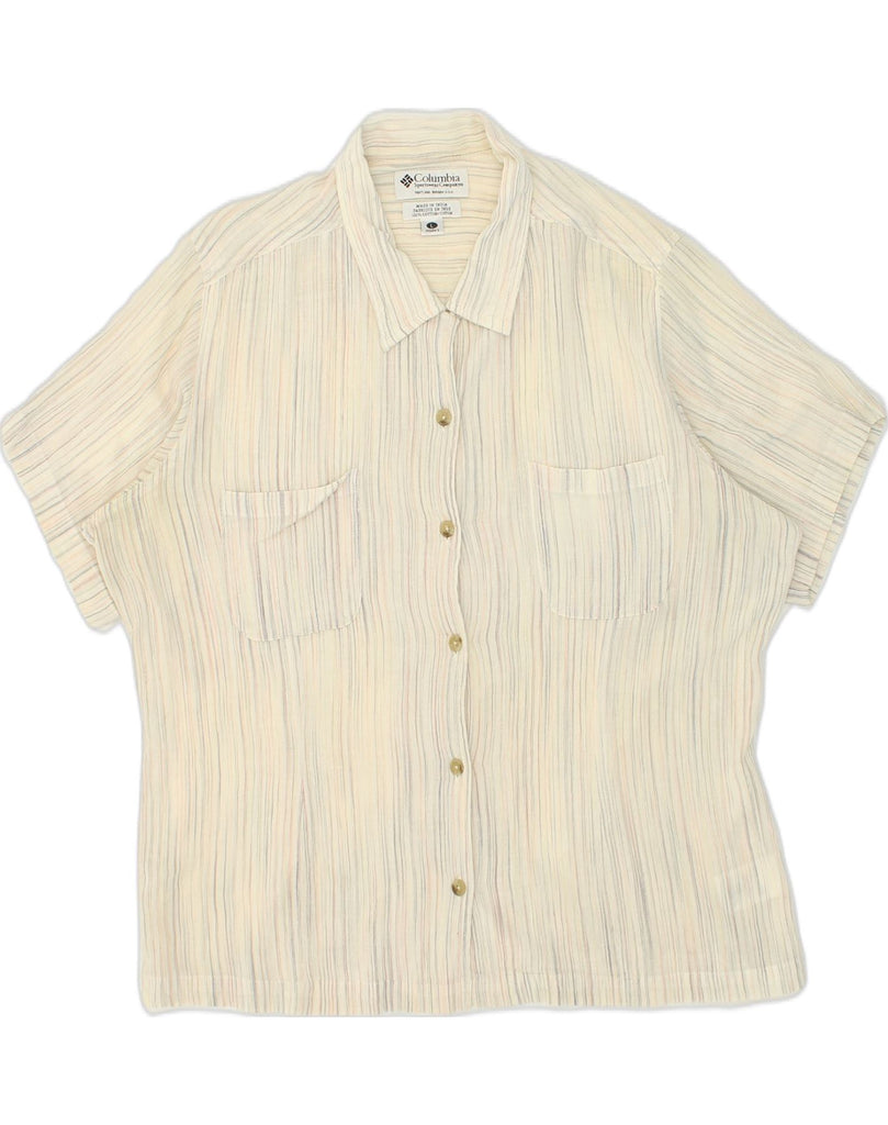 COLUMBIA Womens Short Sleeve Shirt UK 16 Large Beige Striped Cotton | Vintage Columbia | Thrift | Second-Hand Columbia | Used Clothing | Messina Hembry 