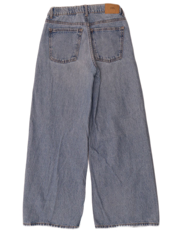 Zara Girls Distressed Wide Leg Jeans 13-14 Years W26 L27 Blue Cotton