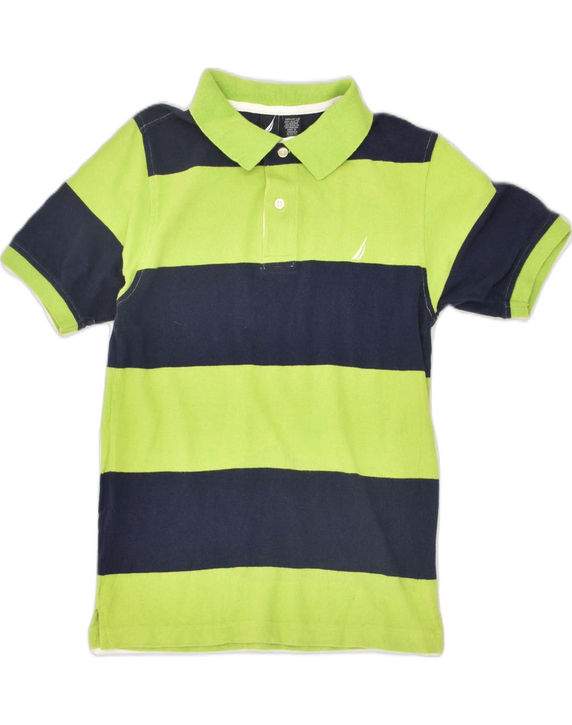 NAUTICA Boys Polo Shirt 10-11 Years Medium Green Striped Cotton | Vintage Nautica | Thrift | Second-Hand Nautica | Used Clothing | Messina Hembry 