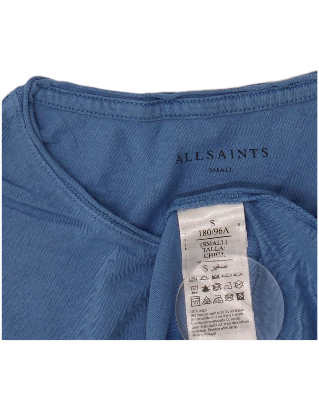 All Saints Mens T-Shirt Top Small Blue Cotton