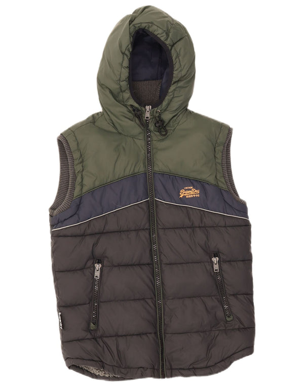Superdry Mens Hooded Padded Gilet UK 38 Medium Black Colourblock Nylon