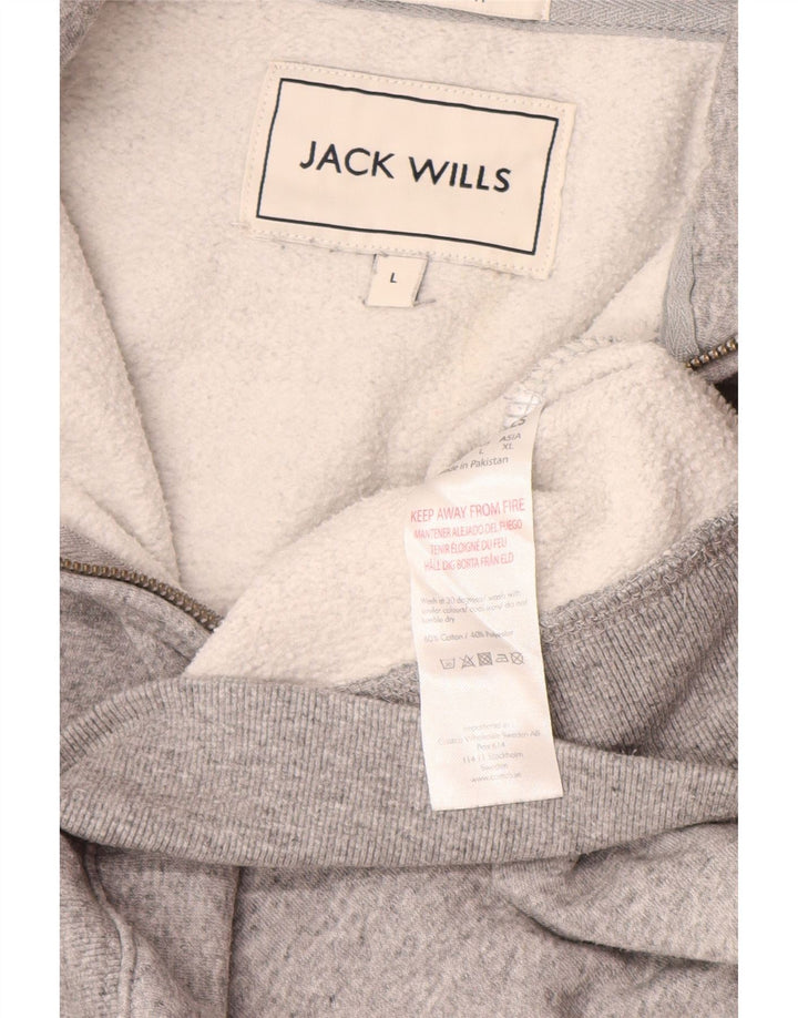JACK WILLS Mens Zip Neck Sweatshirt Jumper Large Grey Flecked Cotton