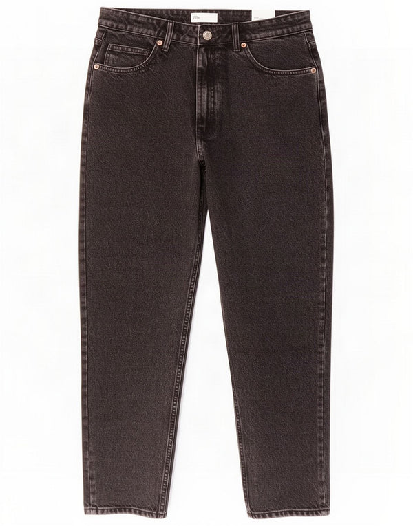 Zara Womens Mom High Rise Tapered Jeans EU 44 XL W30 L27 Black Cotton