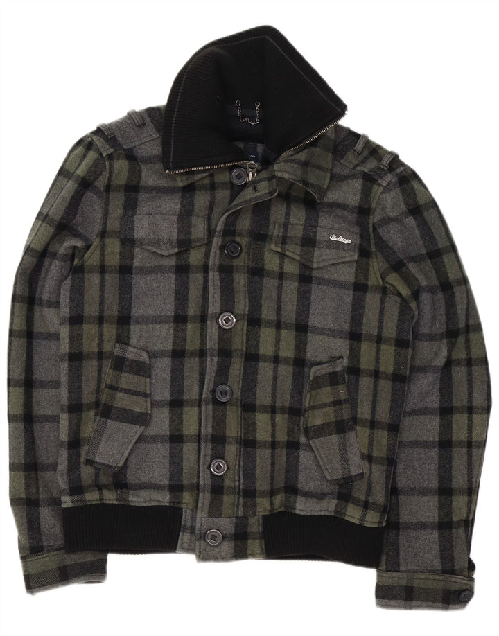 Vintage Mens Bomber Jacket UK 40 Large Grey Check Wool