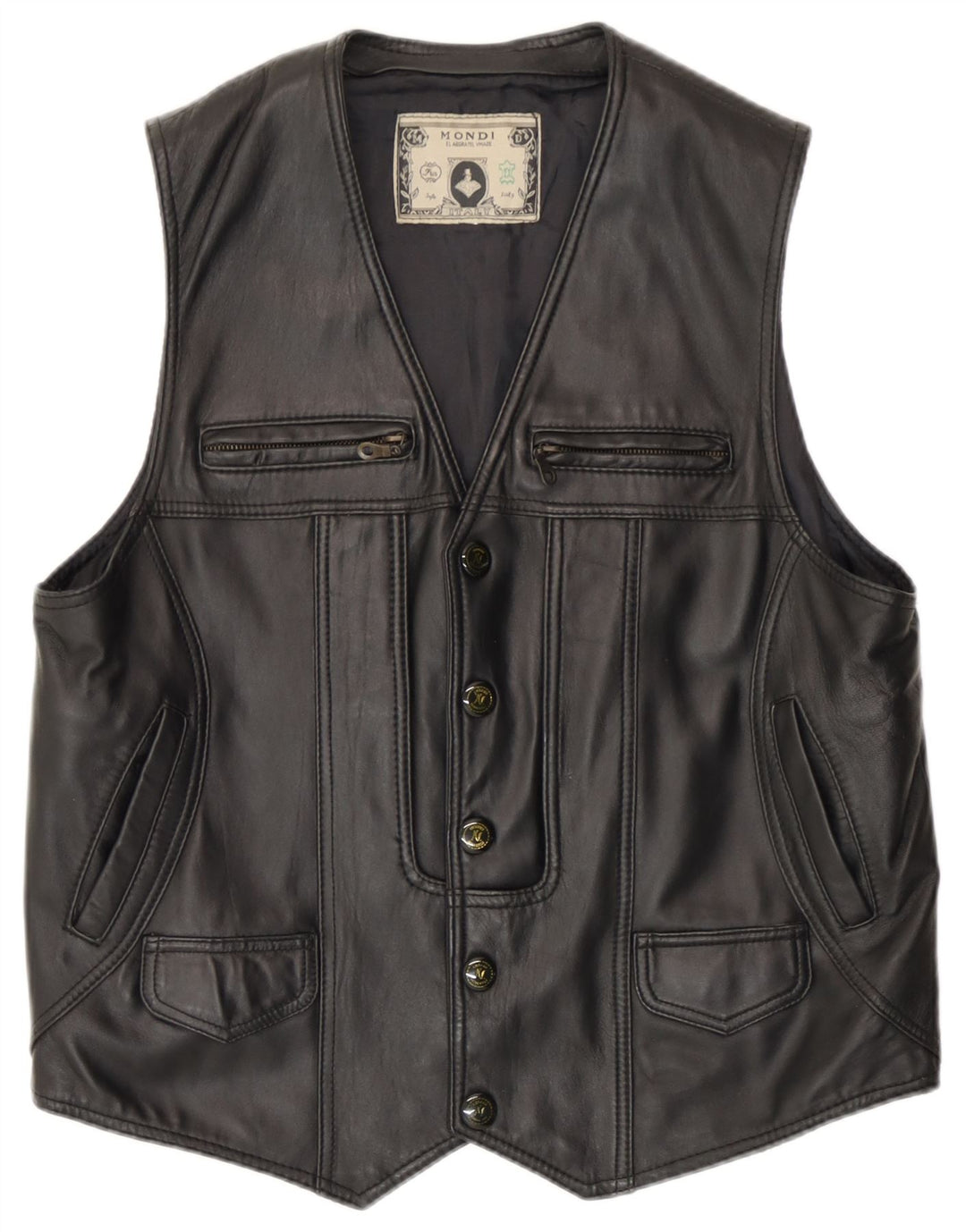 Mondi Mens Leather Waistcoat UK 36 Small Black