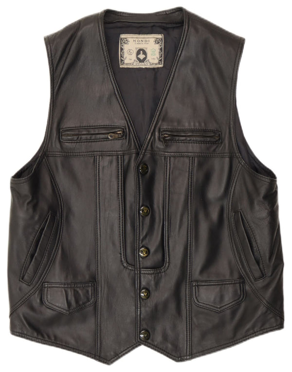 Mondi Mens Leather Waistcoat UK 36 Small Black