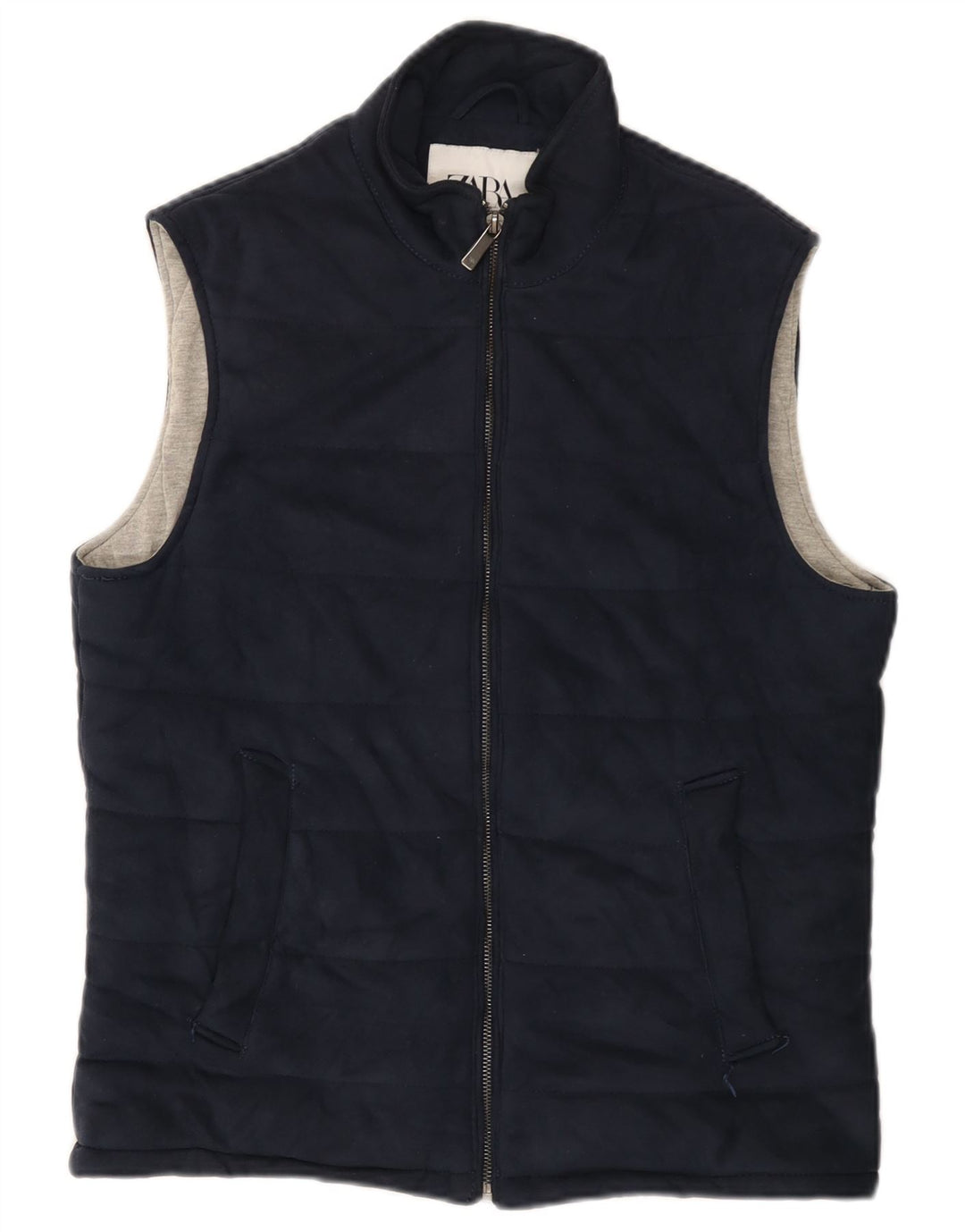 ZARA Mens Padded Gilet UK 38 Medium Navy Blue Polyester