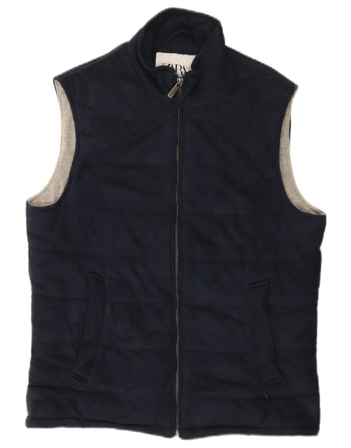 ZARA Mens Padded Gilet UK 38 Medium Navy Blue Polyester