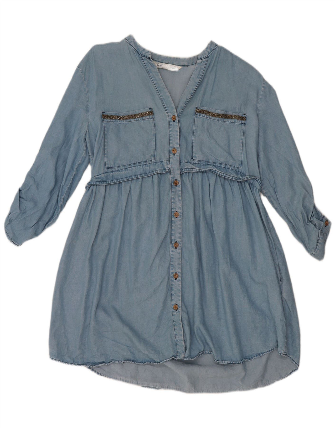 Zara Womens 3/4 Sleeve Denim Dress UK 14 Medium Blue Lyocell
