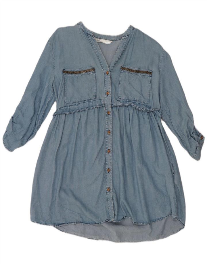 Zara Womens 3/4 Sleeve Denim Dress UK 14 Medium Blue Lyocell
