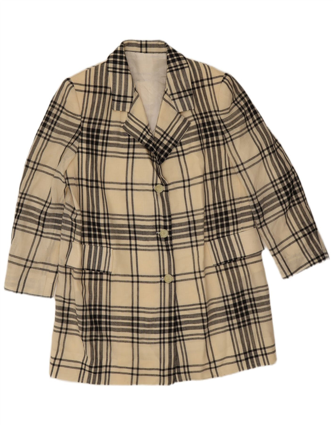 Vintage Womens 3 Button Blazer Jacket UK 12 Medium Beige Check