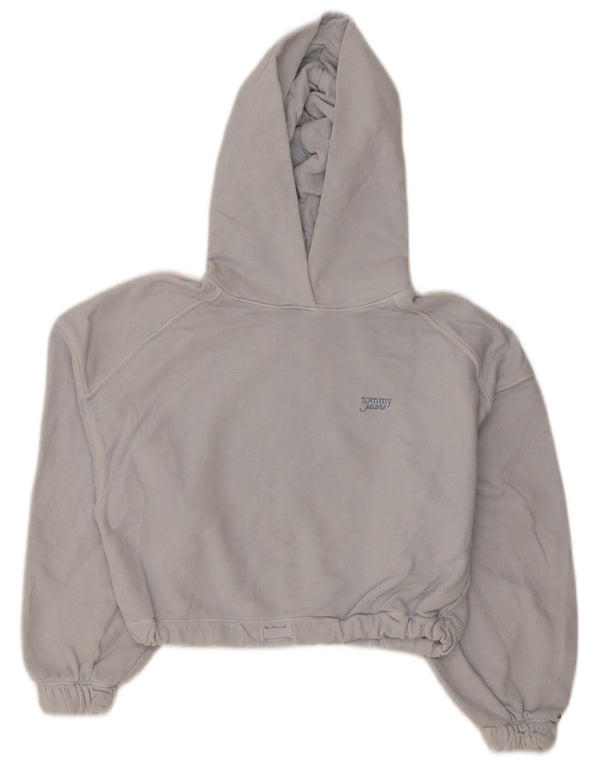 Tommy Hilfiger Womens Crop Oversized Hoodie Jumper UK 2 2XS Grey