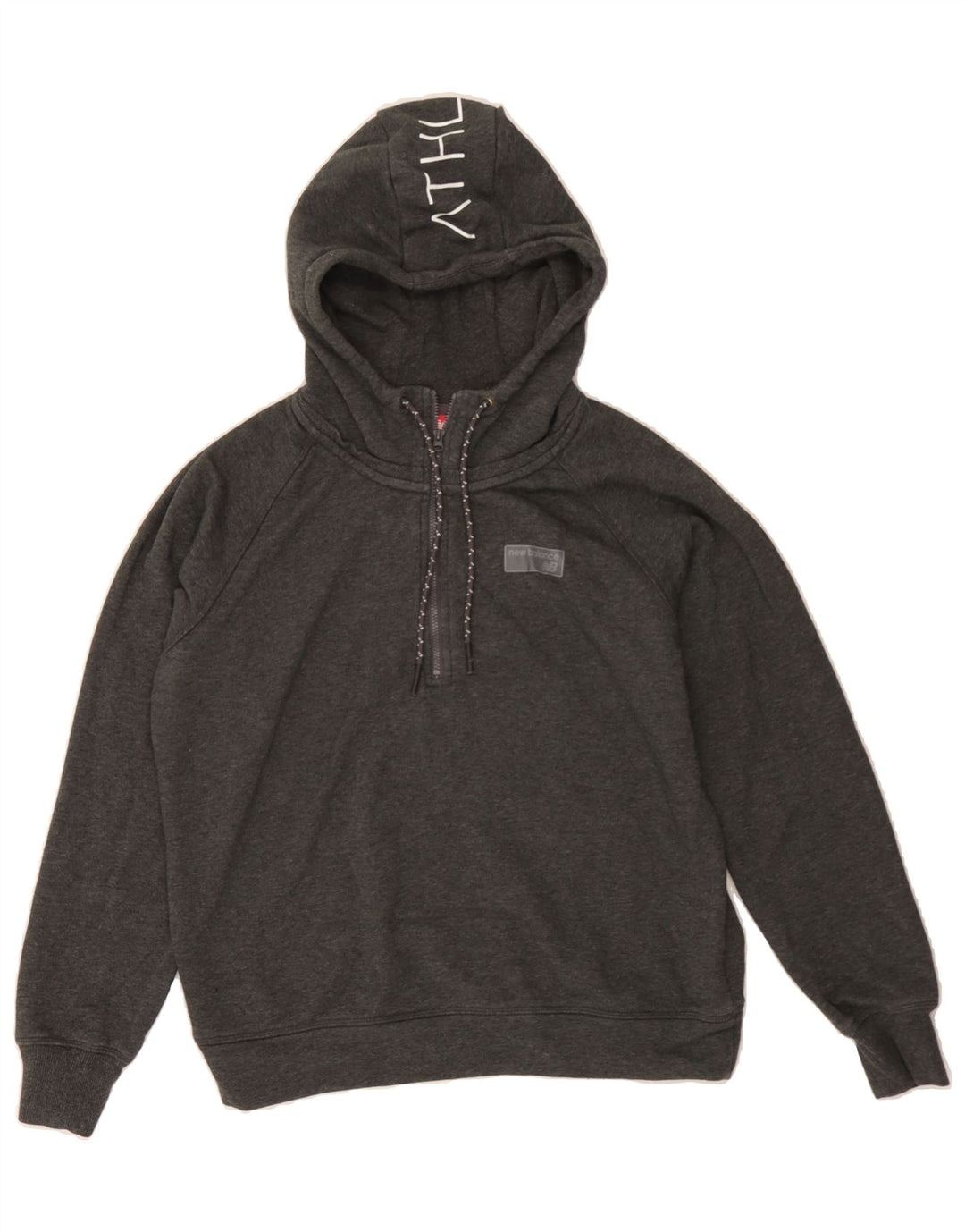 NEW BALANCE Womens Graphic Zip Neck Hoodie Jumper UK 14 Medium Grey Cotton Vintage New Balance and Second-Hand New Balance from Messina Hembry 