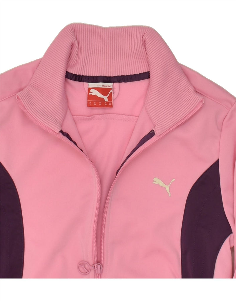 PUMA Womens Graphic Tracksuit Top Jacket UK 10 Small  Pink Colourblock | Vintage Puma | Thrift | Second-Hand Puma | Used Clothing | Messina Hembry 