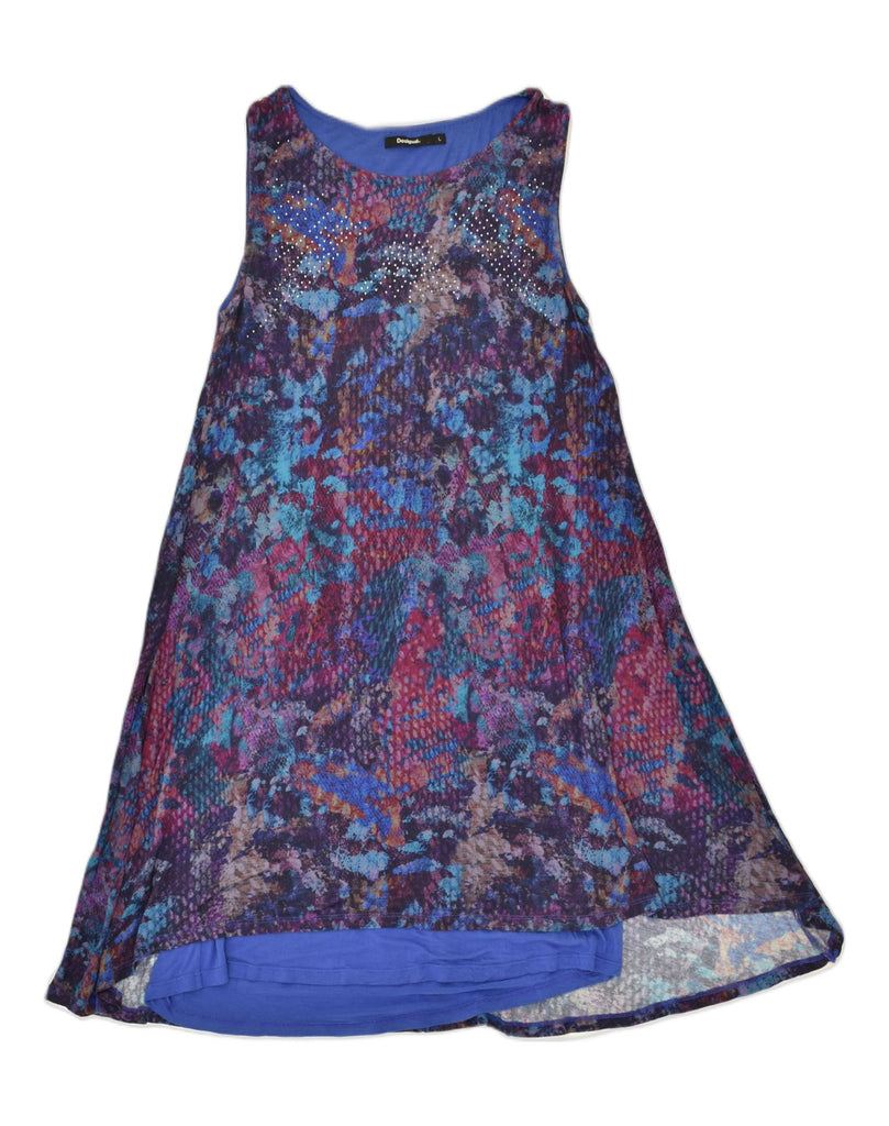 DESIGUAL Womens Slim Sleeveless A-Line Dress UK 14 Large Blue Animal Print | Vintage Desigual | Thrift | Second-Hand Desigual | Used Clothing | Messina Hembry 