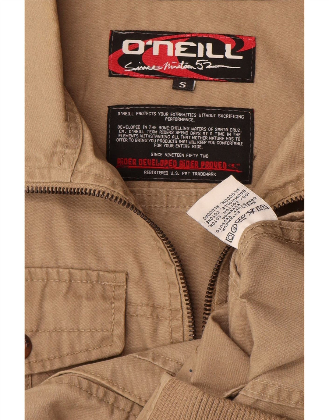 O'NEILL Mens Bomber Jacket UK 36 Small Beige Cotton