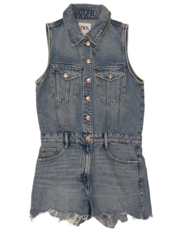 Zara Womens Sleeveless Denim Playsuit UK 10 Small Blue Cotton