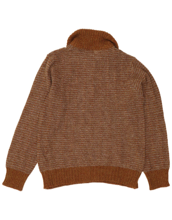 VINTAGE Mens Polo Neck Jumper Sweater IT 50 Medium Brown Striped Acrylic