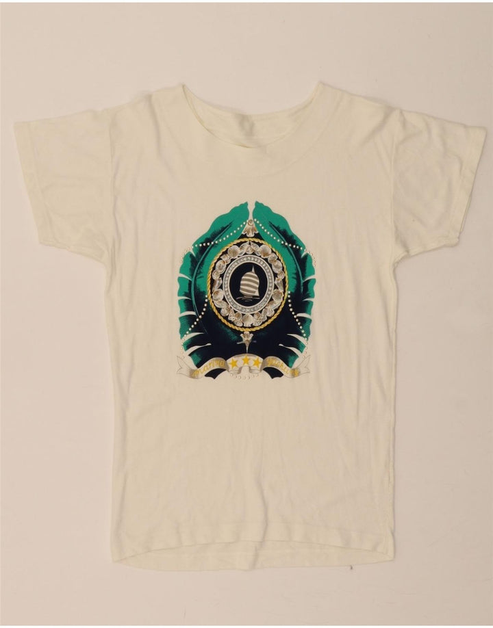MARINA YACHTING Womens Graphic T-Shirt Top UK 12 Medium White Vintage Marina Yachting and Second-Hand Marina Yachting from Messina Hembry 