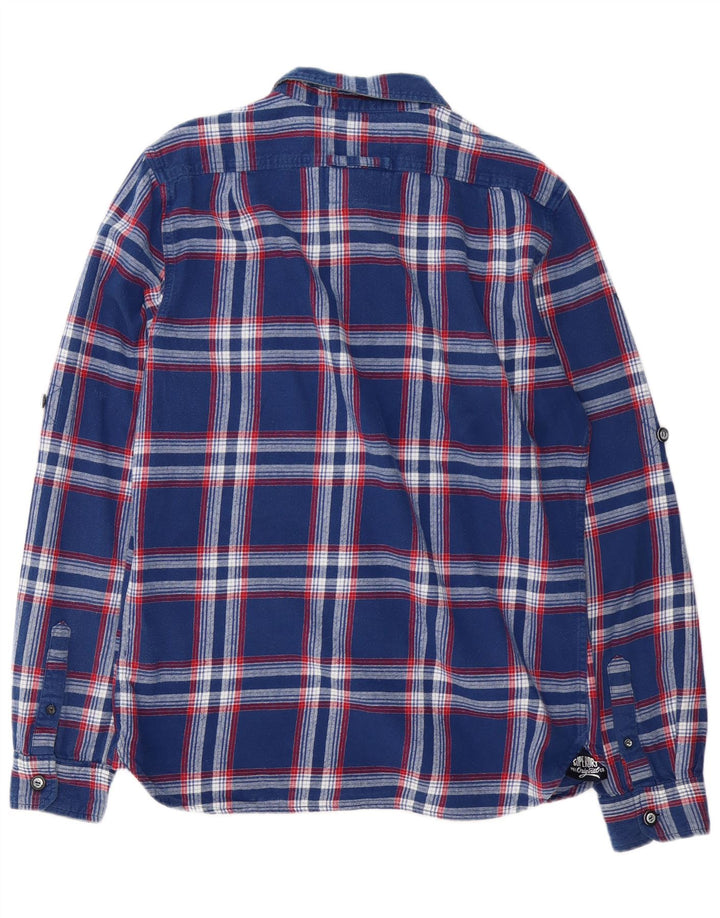Superdry Mens Flannel Shirt Large Navy Blue Check Cotton