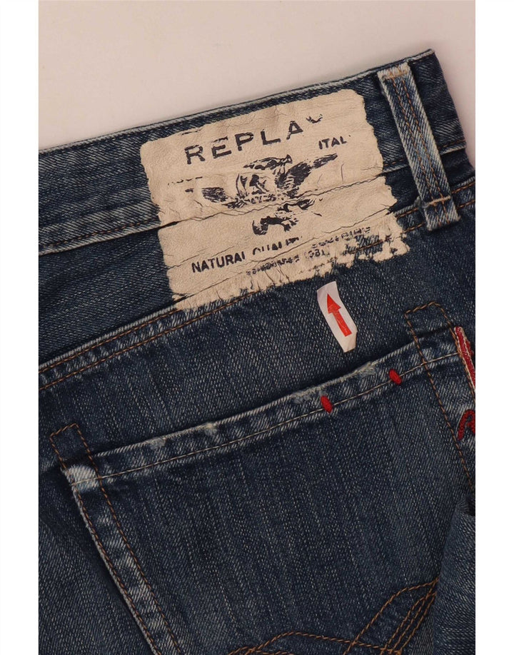 Replay Mens Distressed Slim Jeans W34 L34 Blue Cotton