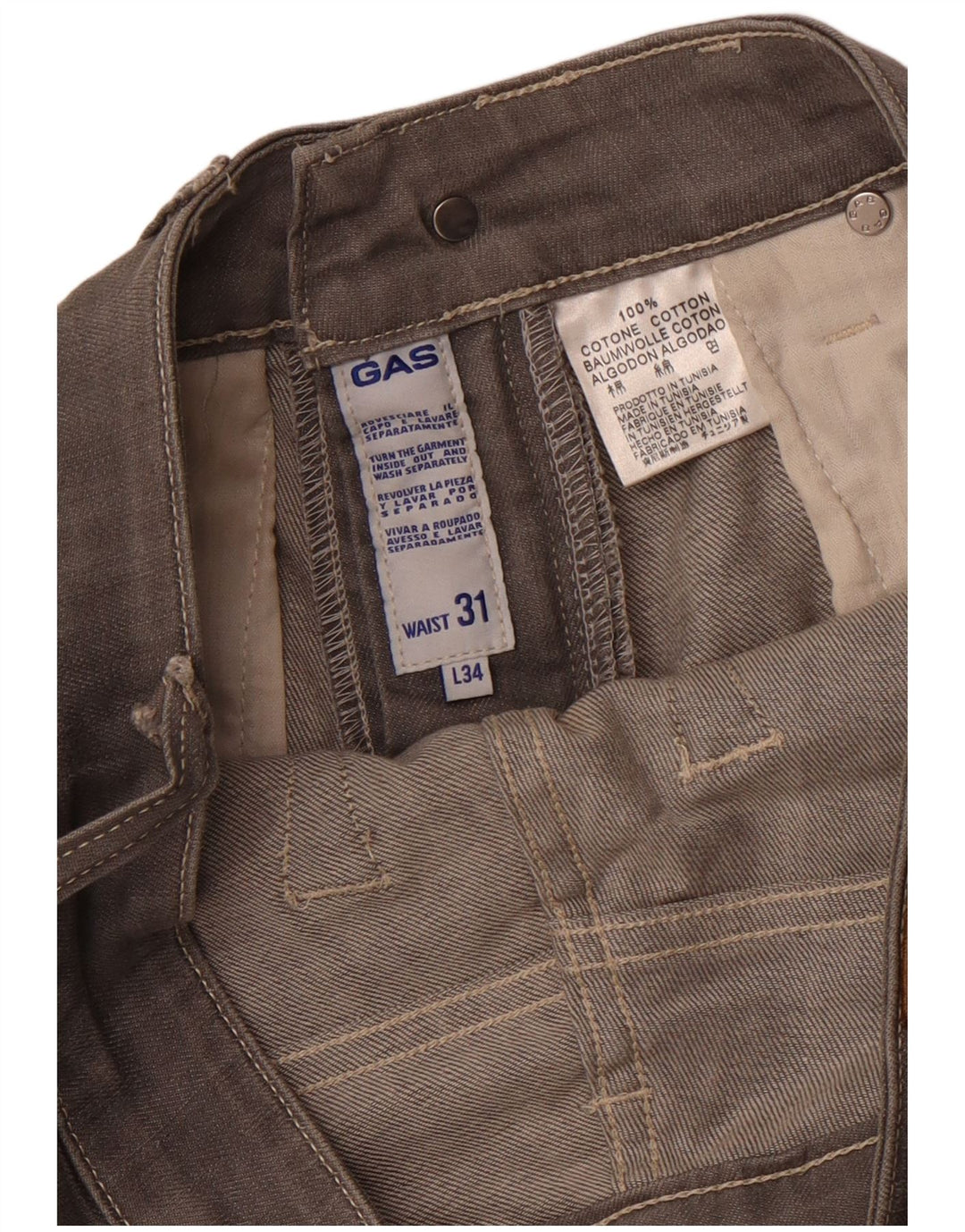 GAS Mens Slim Straight Jeans W31 L34 Grey Cotton