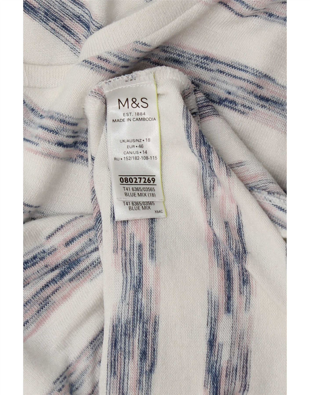 Marks & Spencer Womens Top Long Sleeve UK 18 XL White Striped Viscose