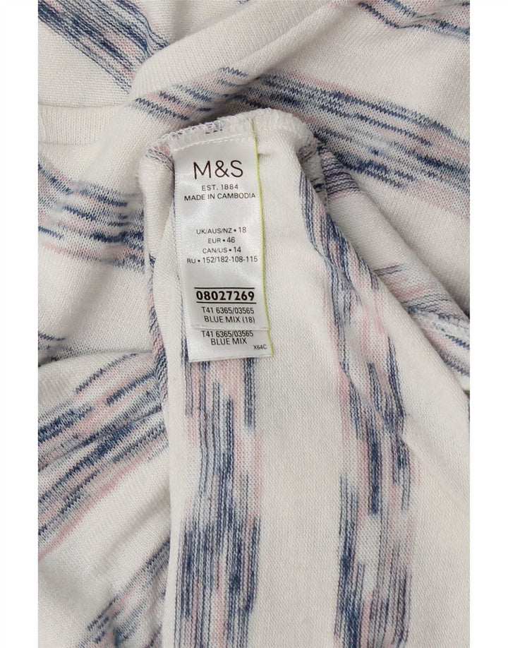 Marks & Spencer Womens Top Long Sleeve UK 18 XL White Striped Viscose