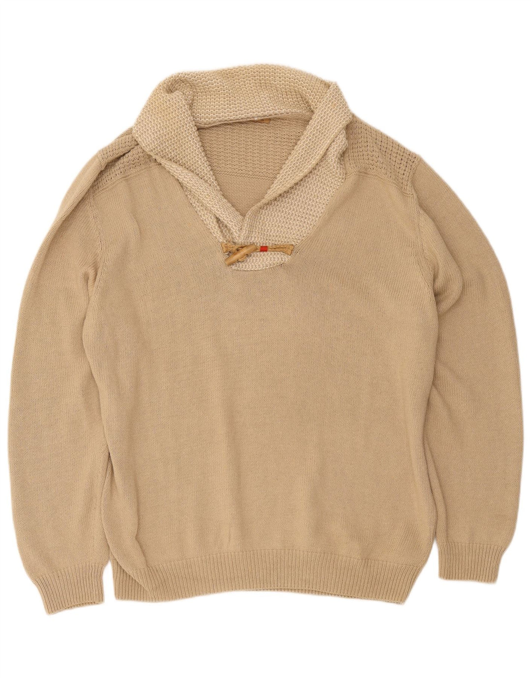 Massimo Dutti Mens Shawl Neck Jumper Sweater 2XL Beige Cotton