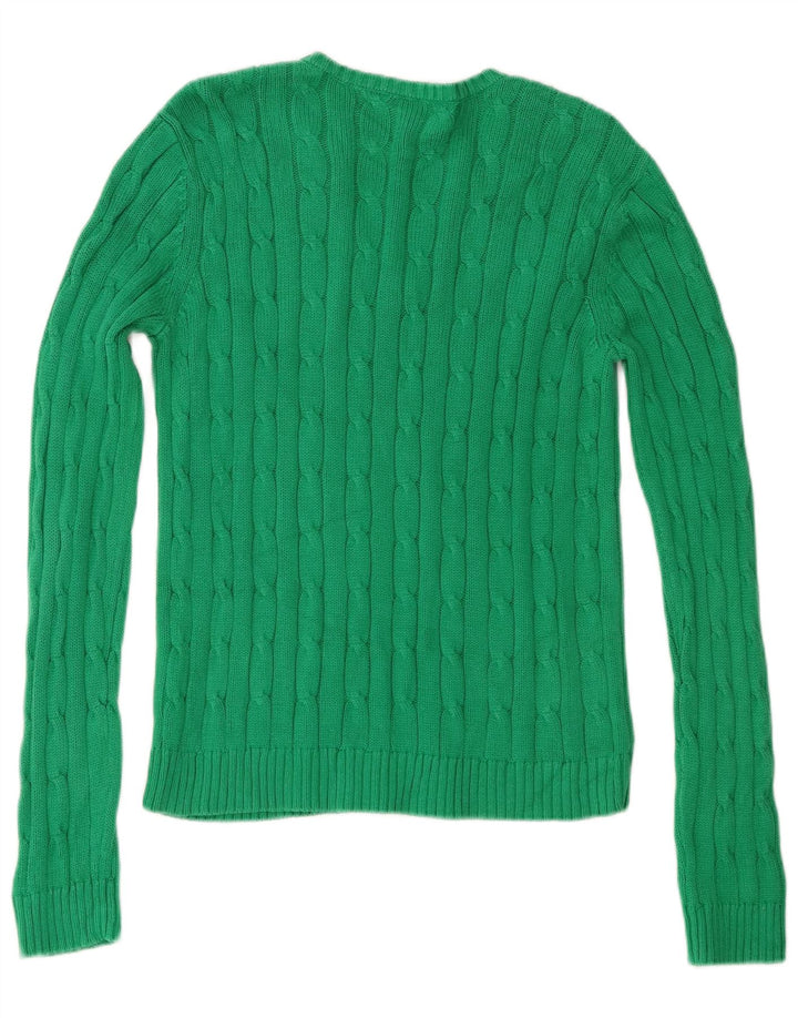 Chaps Womens V-Neck Jumper Sweater UK 12 Medium Green Cotton