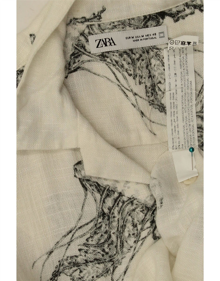 Zara Mens Abstract Pattern Short Sleeve Shirt Medium White Viscose