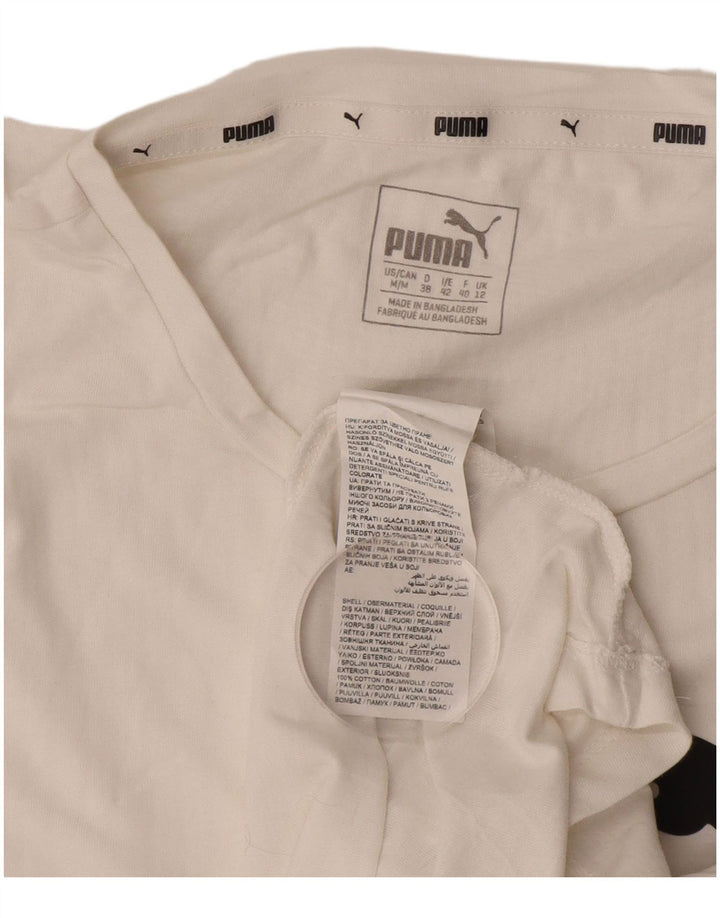 PUMA Womens Graphic T-Shirt Top UK 12 Medium White Cotton