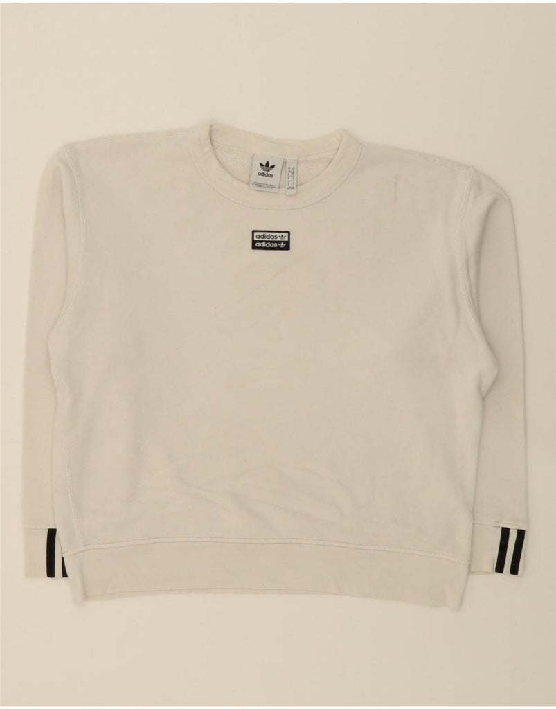 ADIDAS Womens Oversized Sweatshirt Jumper UK 10 Small White Cotton Vintage Adidas and Second-Hand Adidas from Messina Hembry 