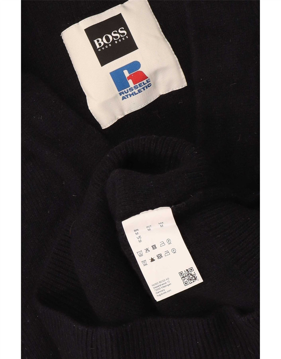 Hugo Boss Mens Graphic V-Neck Jumper Sweater Medium Navy Blue Colourblock