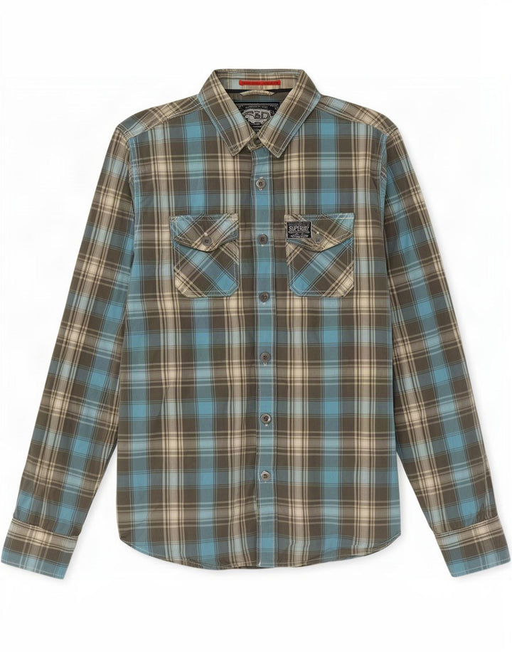 Superdry Mens Shirt Medium Blue Plaid Cotton