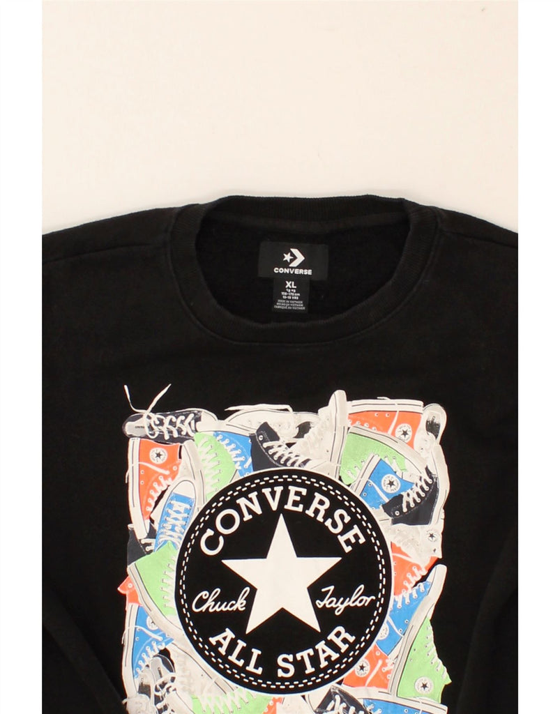 CONVERSE Boys Graphic Sweatshirt Jumper 13-14 Years XL Black Cotton | Vintage Converse | Thrift | Second-Hand Converse | Used Clothing | Messina Hembry 