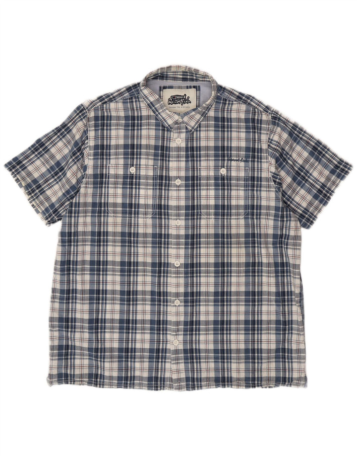 WEIRD FISH Mens Short Sleeve Shirt 2XL Blue Check Cotton