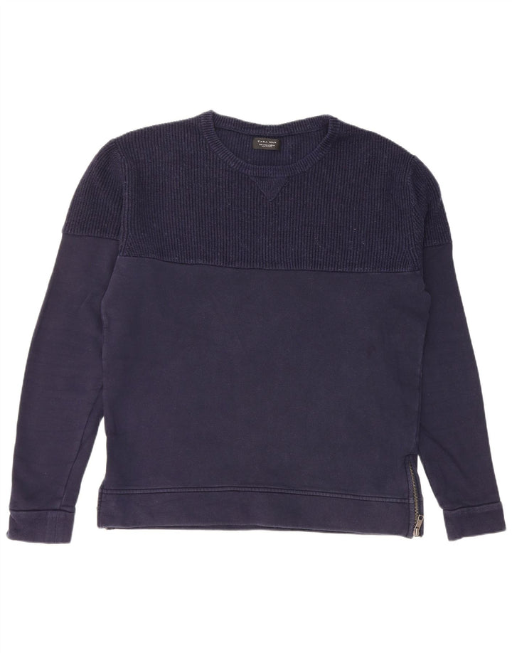 Zara Mens Sweatshirt Jumper Large Navy Blue Cotton