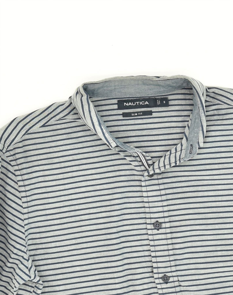 NAUTICA Mens Slim Fit Shirt Small Grey Striped Cotton | Vintage Nautica | Thrift | Second-Hand Nautica | Used Clothing | Messina Hembry 