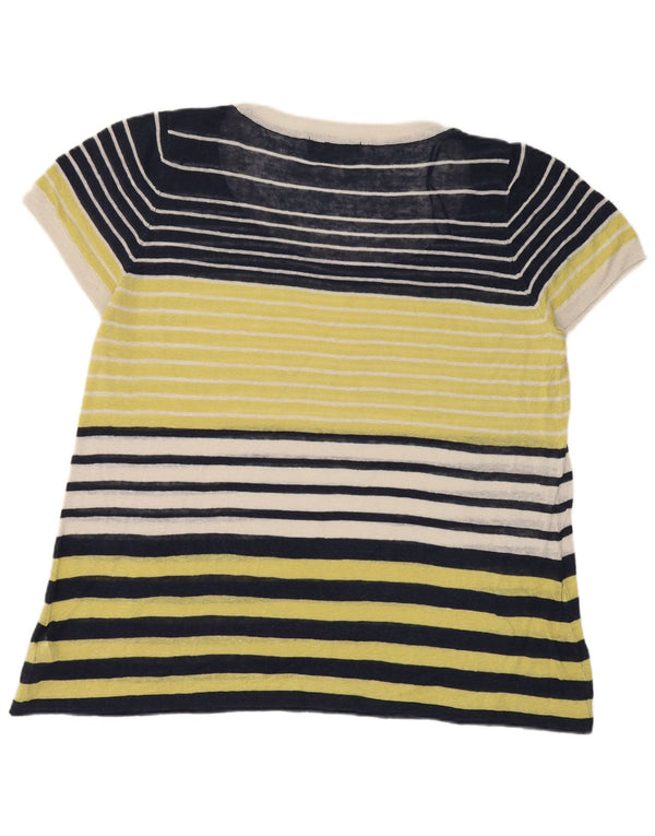 Marks & Spencer Womens T-Shirt Top UK 20 2XL Navy Blue Striped Linen